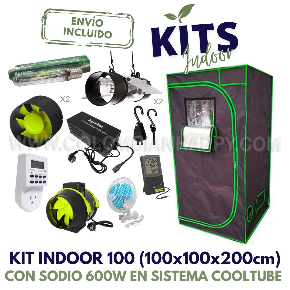 Kit indoor 100 Rey Jack con Sodio 600W (110V) en sistema Cooltube - Envío Incluido