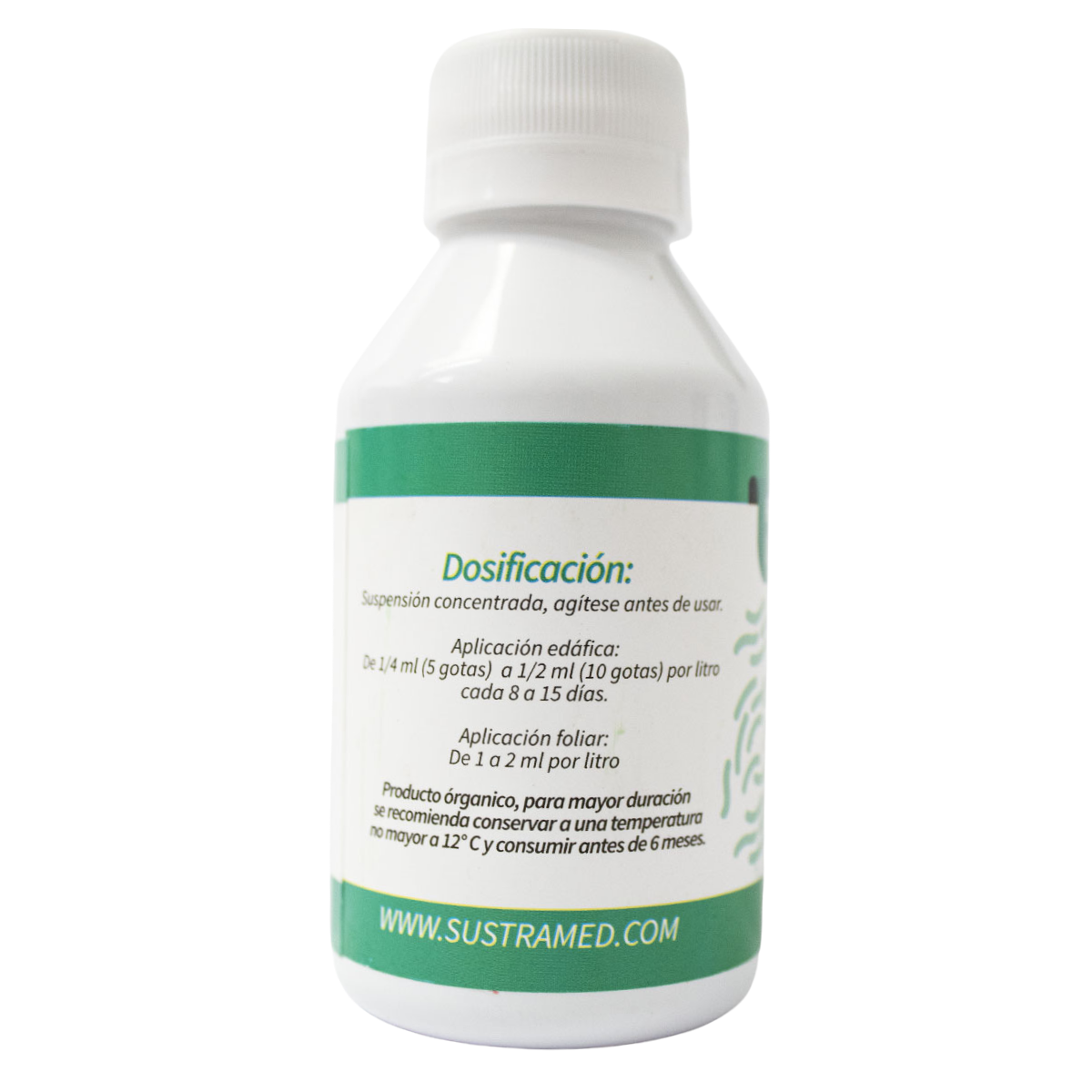 Ingredientes activos: Consorcio de microorganismos benéficos Ingredientes aditivos: Adherente y surfactantes naturales Dosificación Suspensión concentrada, agítese antes de usar Aplicación edáfica De 1/4ml (5 gotas) a 1/2ml (10 gotas) por litro cada 8 a 15 dìas Aplicación foliar De 1 a 2 ml por litro