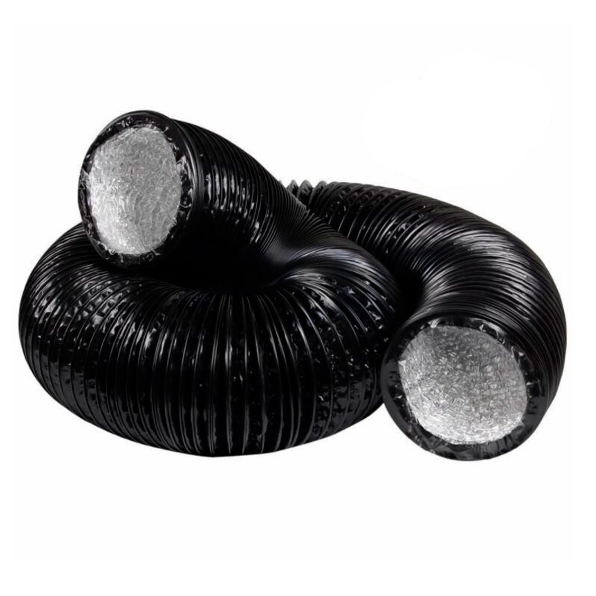 Ducto de aluminio flexible con aislamiento PVC. 127 mm de diámetro, para dispositivos con entrada de 5 pulgadas (125mm). Ideal para sistemas de ventilación. Color negro.