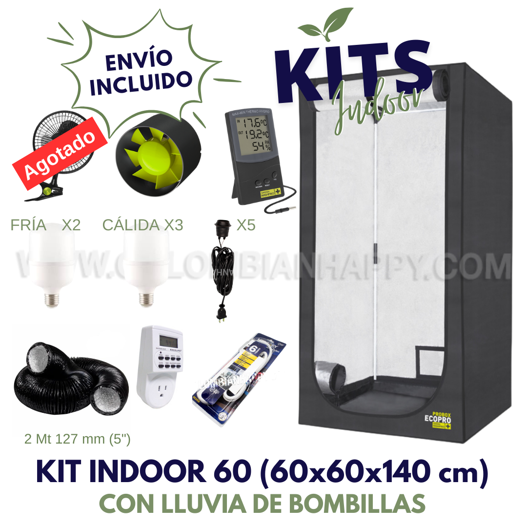 Kit Indoor Probox Ecopro 60 (60x60x140 cm) Con Lluvia de bombillas - Envío Incluido