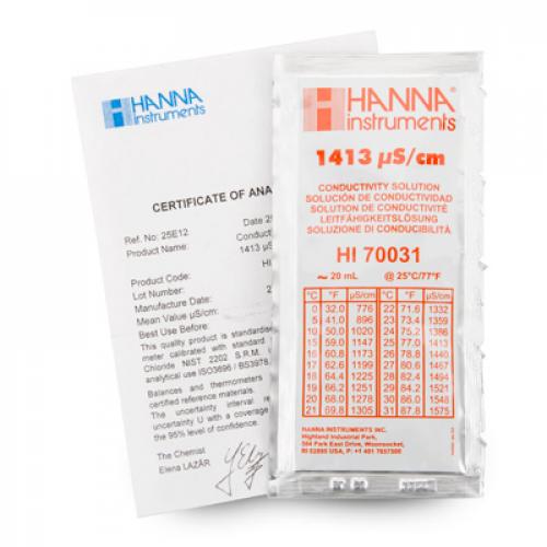 Solución de calibración EC 1413 uS/cm Hanna HI 70031P (20 ml)