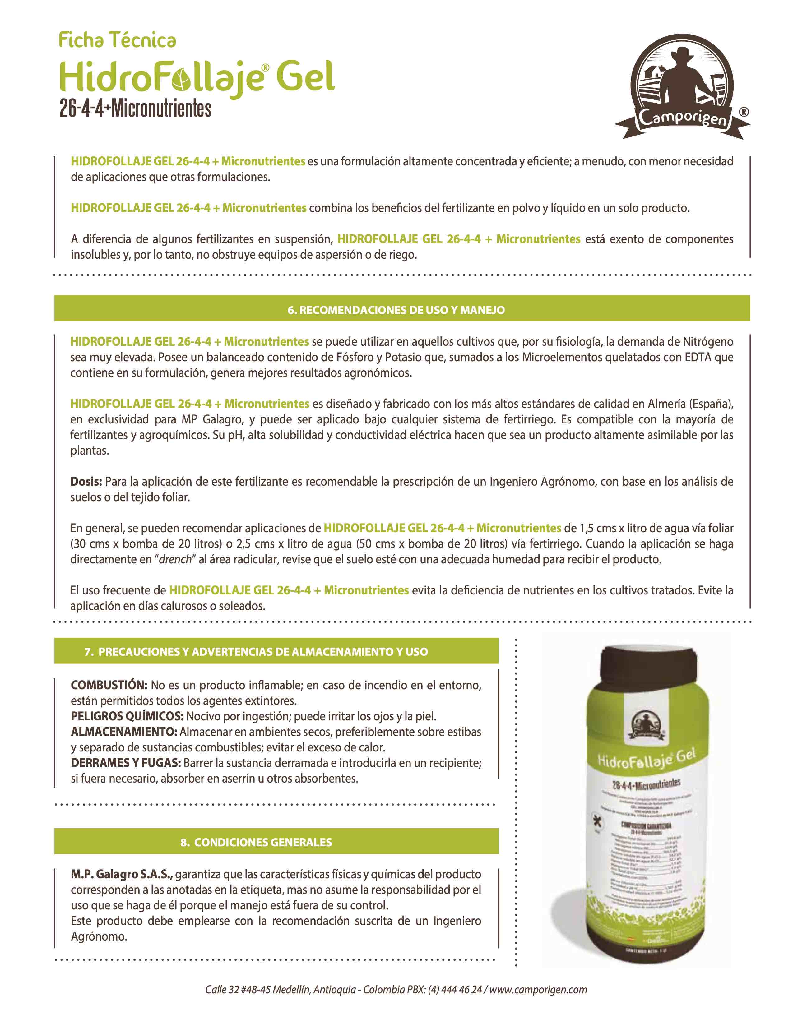 HidroFollaje Gel 22-4-4 Micronutrientes Camporigen
